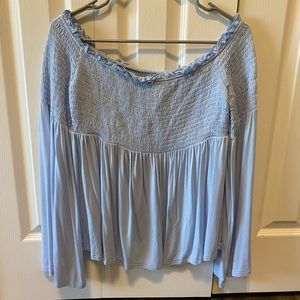 Light Blue Off the Shoulder Top